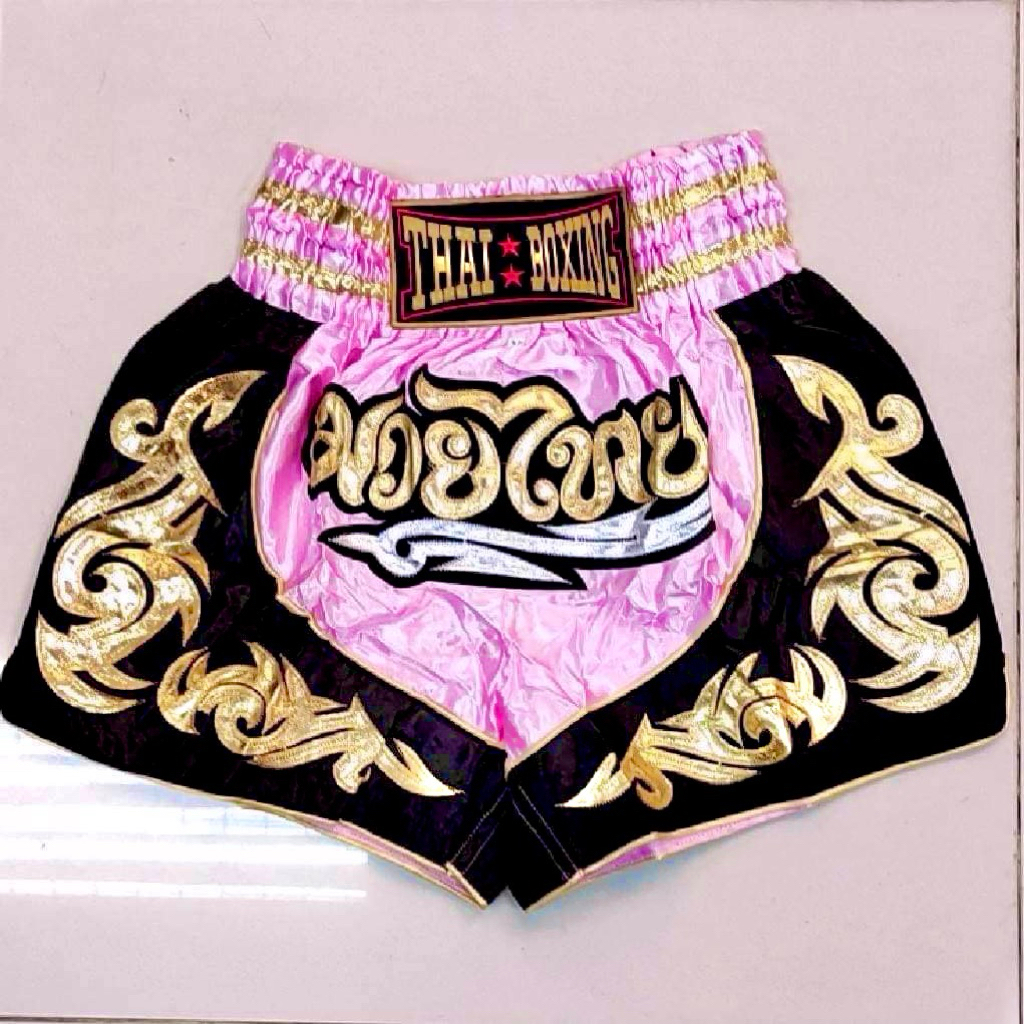 กางเกงมวยไทยของผู้ใหญ่ (Muay Thai) ผ้าซาตินอย่างดี ปักอักษรมวยไทยด้านหน้า  ปักลายไทยด้านข้าง  สีสันสวยงาม - รูปที่ 5