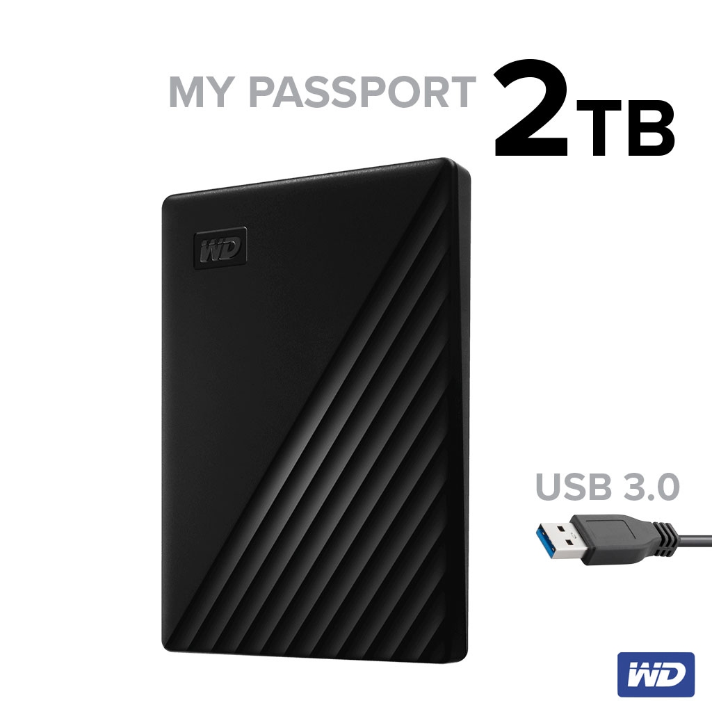 WD External Harddisk 2TB ฮาร์ดดิสก์แบบพกพา My Passport, USB 3.0 External HDD 2.5" (WDBYVG0020BBK-WES