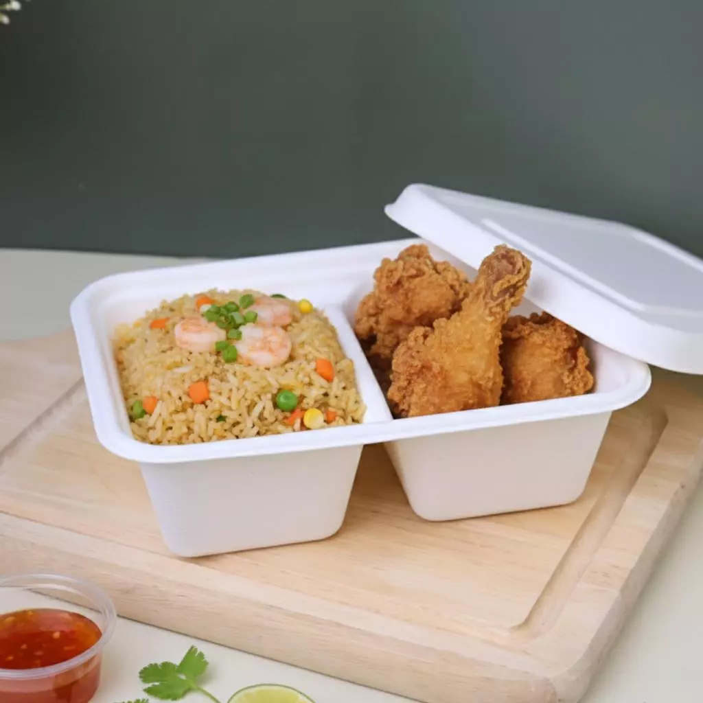 Boxjourney กล่องอาหารชานอ้อยแบ่งช่อง พร้อมฝา (2–4 ช่อง) (50 ชิ้น/แพ็ค)