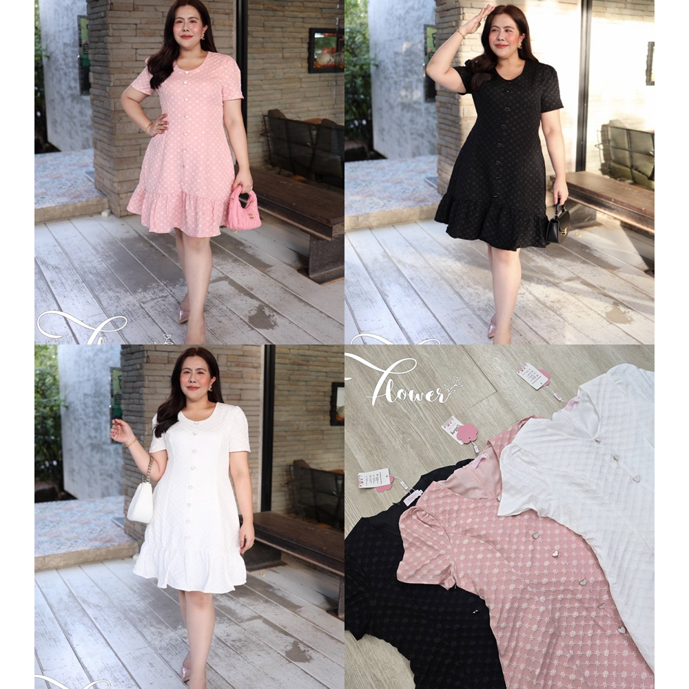 เดรสสาวอวบผ้าทอนูน มีเชือกสามารถผูกด้านหน้าหรือหลังได้หมด ใส่สวยได้หลายโอกาส พลัสไซส์ เสื้อผ้าสาวอวบอ้วน เดรสไซส์ใหญ่