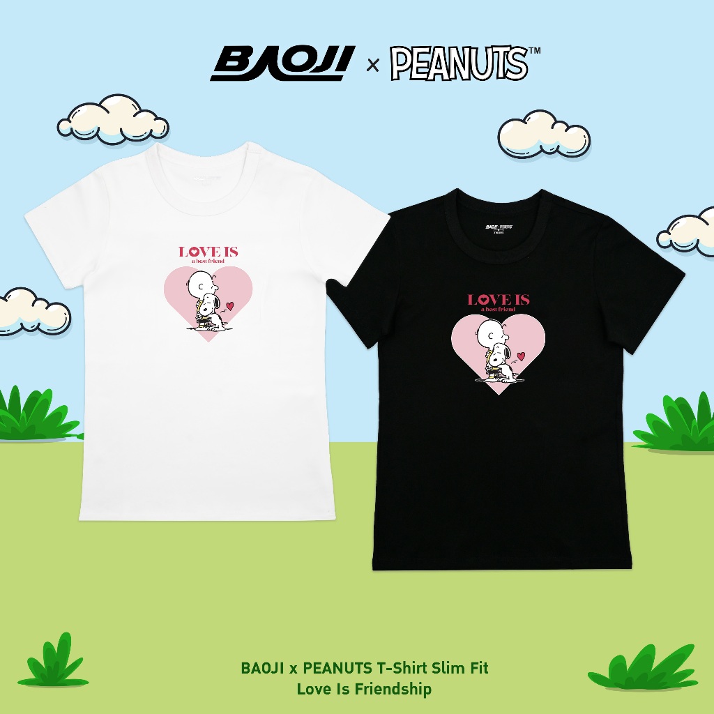 BAOJI บาโอจิ เสื้อผู้ชายและผู้หญิง BAOJIxPEANUTS ทรง SLIM FIT ลายลิขสิทธิ์แท้สนูปี้ (BSPATS-014-015)