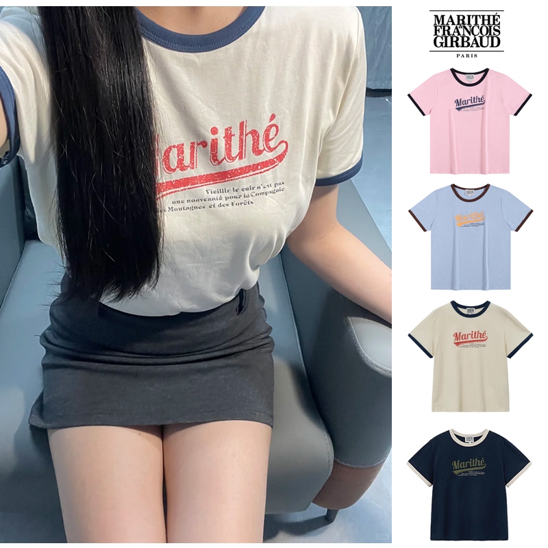 ❤100% Authentic❤MARITHE FRANCOIS GIRBAUD W VINTAGE BASEBALL RINGER TEE IVORY สไตล์เกาหลี