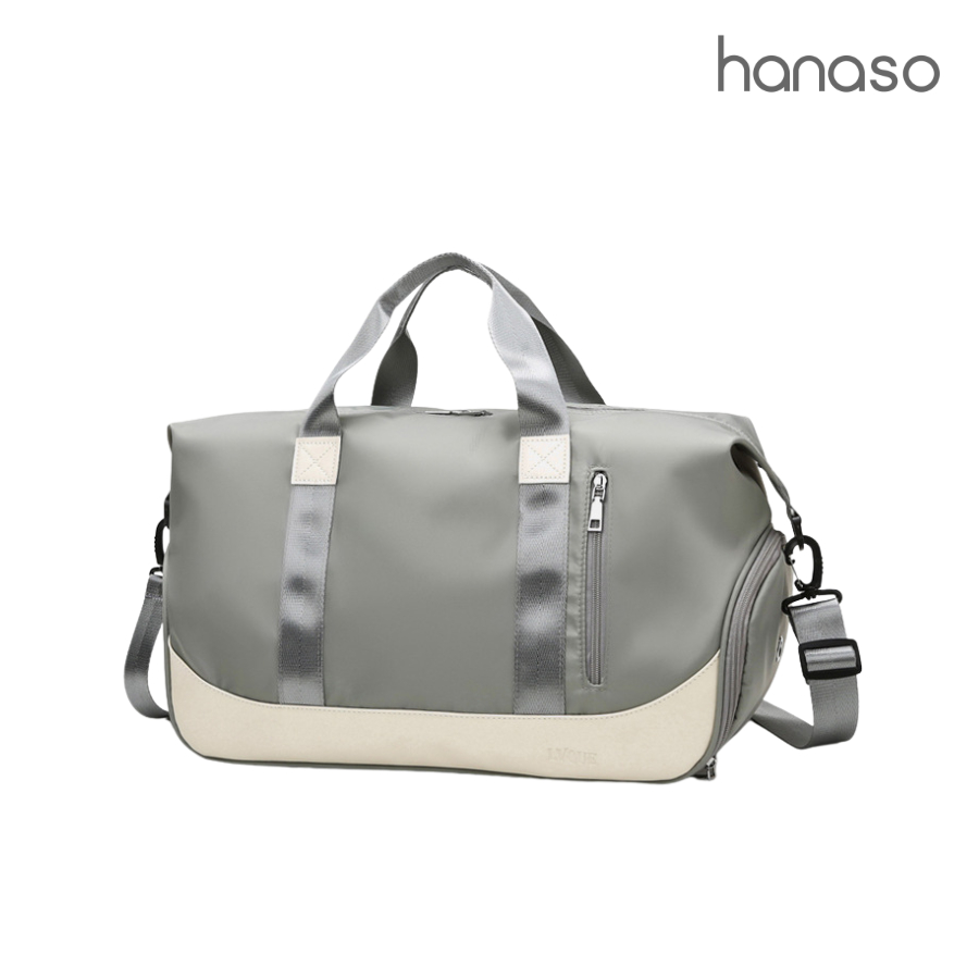 Hanaso กระเป๋าเดินทาง กระเป๋าฟิตเนส สำหรับสะพายไหล่ ถือได้ มีช่องใส่รองเท้า และผ้าเปียก