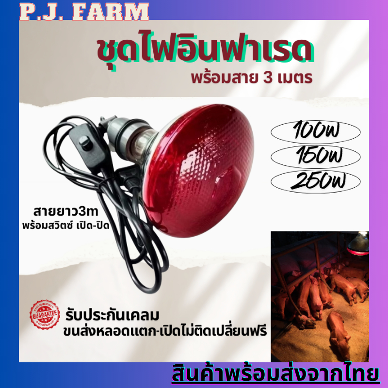 ชุดหลอดไฟ(สายยาว3เมตร)อินฟาเรด ให้ความอบอุ่น100W 150W 250W 275W