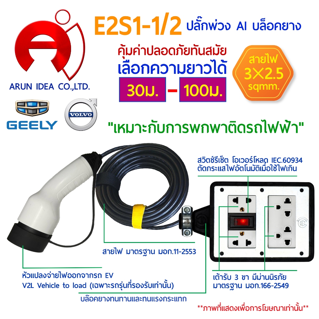 ปลั๊กพ่วงแปลงจ่ายไฟออก สำหรับรถไฟฟ้า V2L Vehicle to load เหมาะกับการพกพาติด รถไฟฟ้า ความยาว 30 - 100