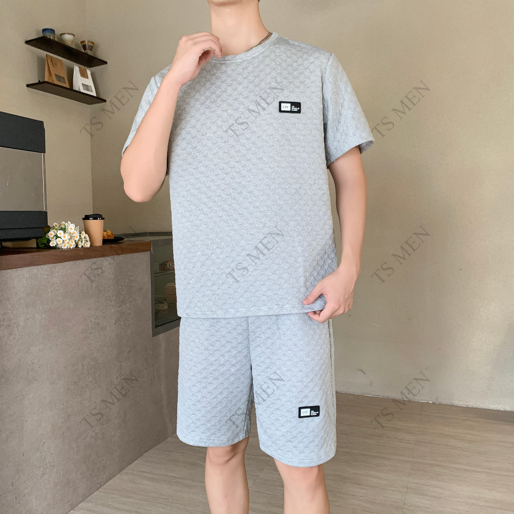 TS MEN เสื้อเซ็ตผู้ชาย เสื้อผู้ชาย กางเกงขาสั้นผู้ชาย (เสื้อ+กางเกงขาสั้น) ดีไซน์เก๋ ขนาดมาตรฐาน（สีดำ สีเทา）TZ31 - รูปที่ 5