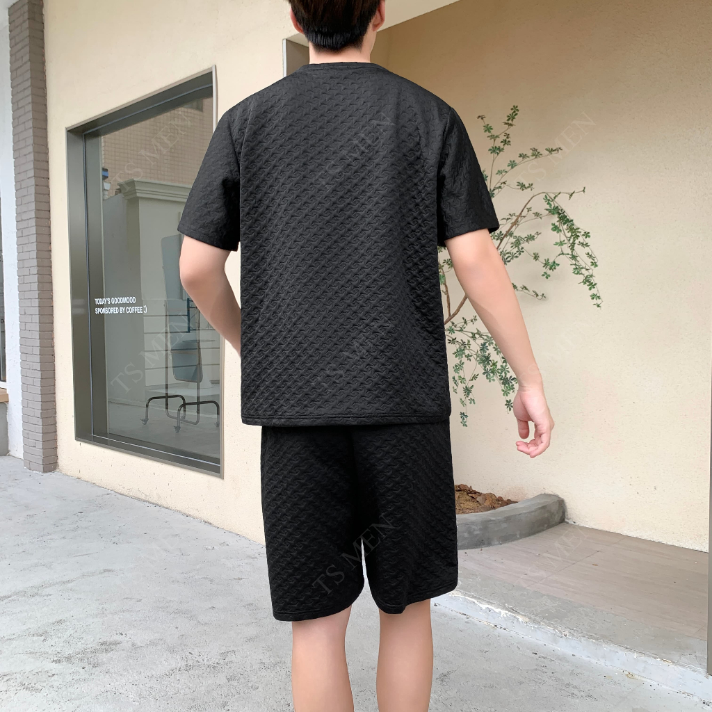 TS MEN เสื้อเซ็ตผู้ชาย เสื้อผู้ชาย กางเกงขาสั้นผู้ชาย (เสื้อ+กางเกงขาสั้น) ดีไซน์เก๋ ขนาดมาตรฐาน（สีดำ สีเทา）TZ31 - รูปที่ 7