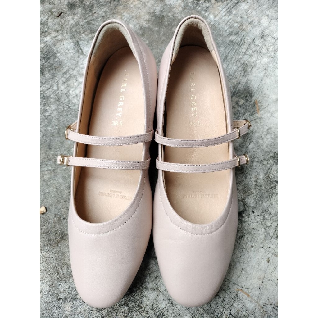 รองเท้า Mary Jane มือสอง ร้าน Earl Grey (Double Strap / Heel 1 inch) - สี Light pink หนังแกะแท้