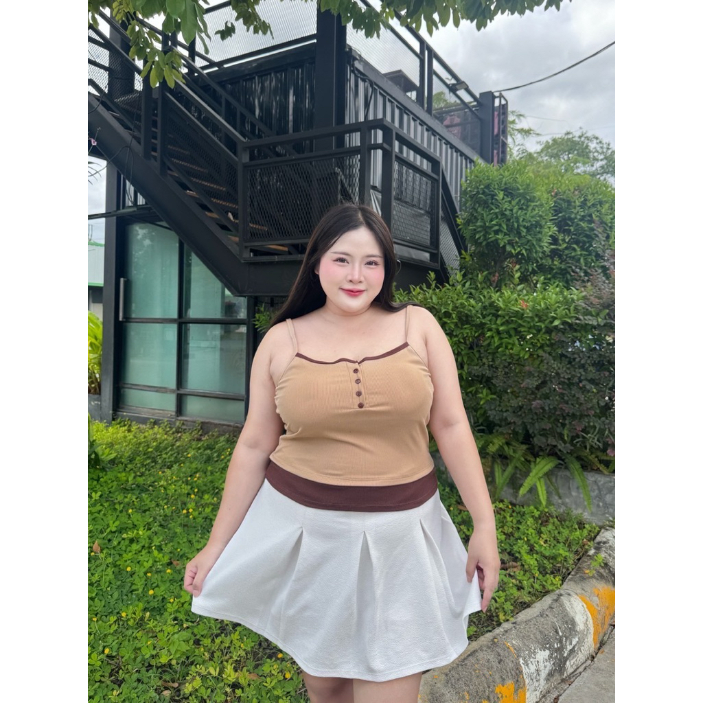 ร 15 เสื้อสายเดี่ยวมีฟองน้ำแต่งชายสาวอวบ ผ้าร่องยืดไหมพรมเนื้อหนานุ่มใส่สบาย