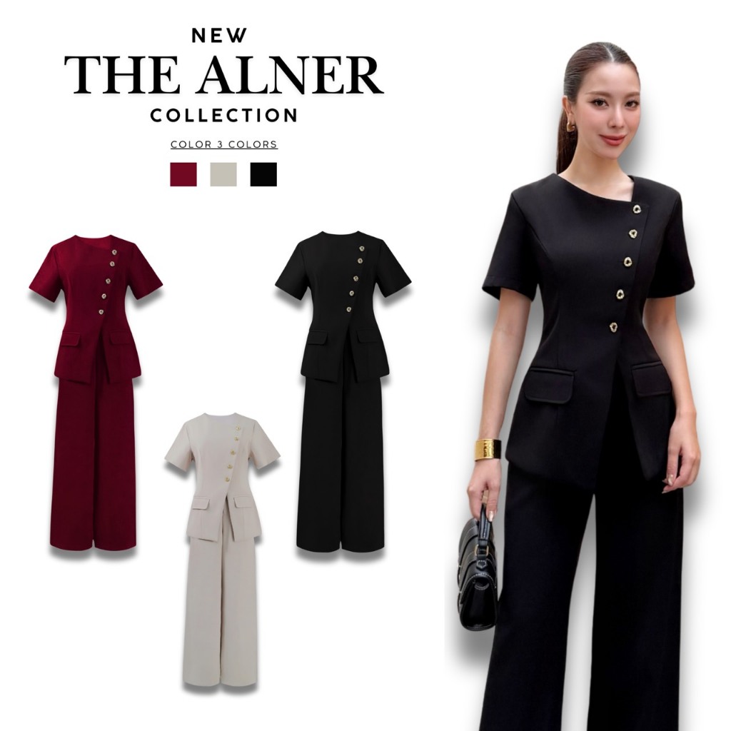 Thealner-AN297 (เซตเสื้อกระดุมเฉียงแขนสั้นกางเกงขายาว)