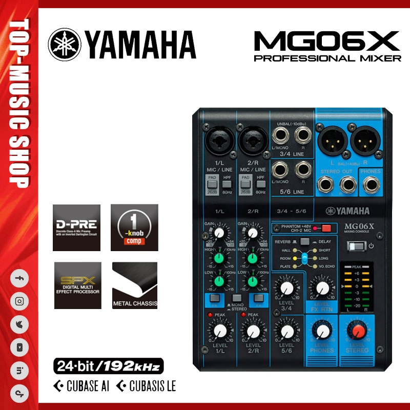 Yamaha MG06X มิกเซอร์ขนาดเล็ก 6 ช่องสัญญาณระดับมืออาชีพสำหรับการแสดงและการประชุม