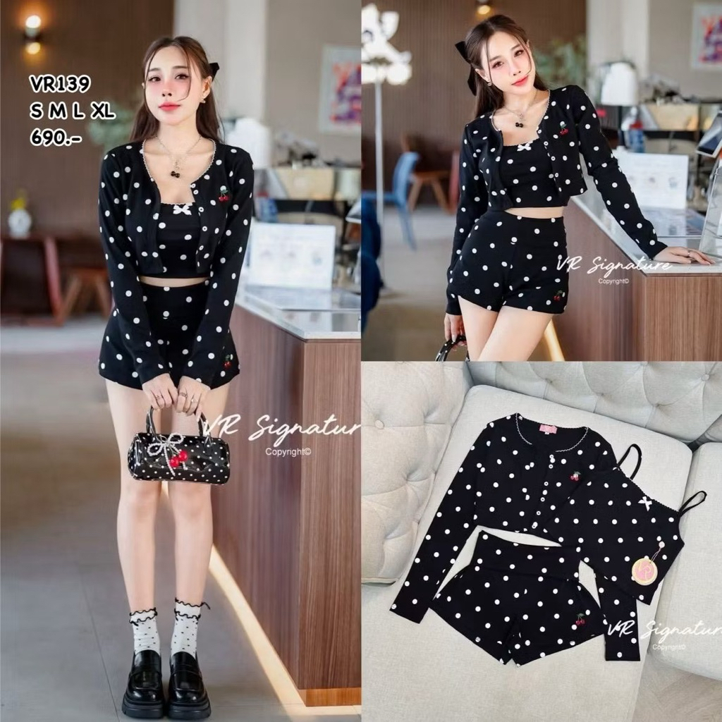 set 3 ชิ้น size xl ป้าย VR สีดำลายจุดผ้ายืด