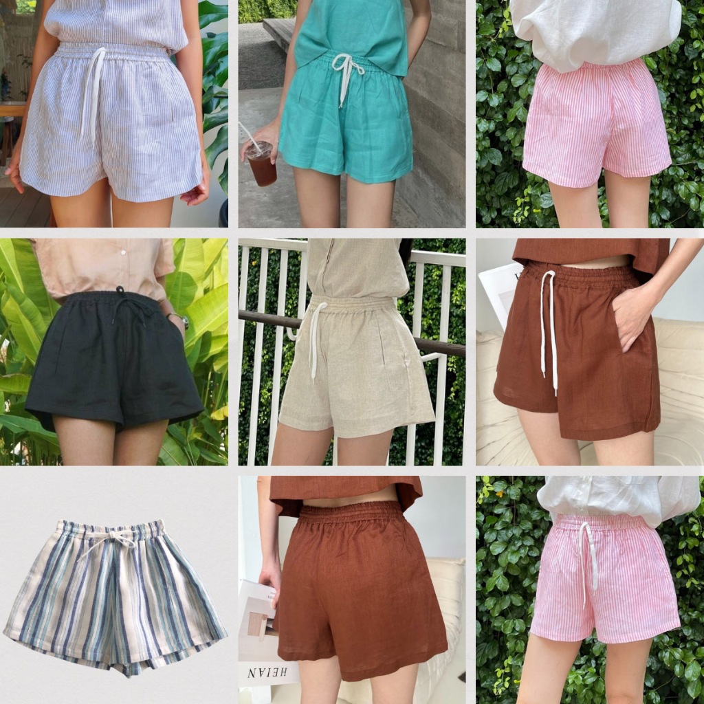 PLOWBRANDS-กางเกงขาสั้น PS0010 Chilling short ผ้าลินิน เอวยืด *สินค้าลดราคาขอสงวนสิทธิ์งดเปลี่ยน/คืนเงิน ทุกกรณี