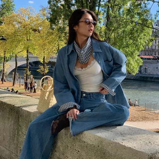 something Rustic denim shirt with scarf