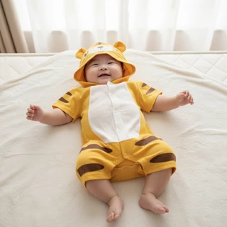 Babyonline(Y310)2H3-4 (ส่งด่วน1วัน)ชุดบอดี้สูทสำหรับเด็กมีฮู้ดรูปสัตว์มีกระดุมหน้า ผ้าฝ้าย นิ่ม ใส่สบาย แนะนำอายุ 0-1 ปี