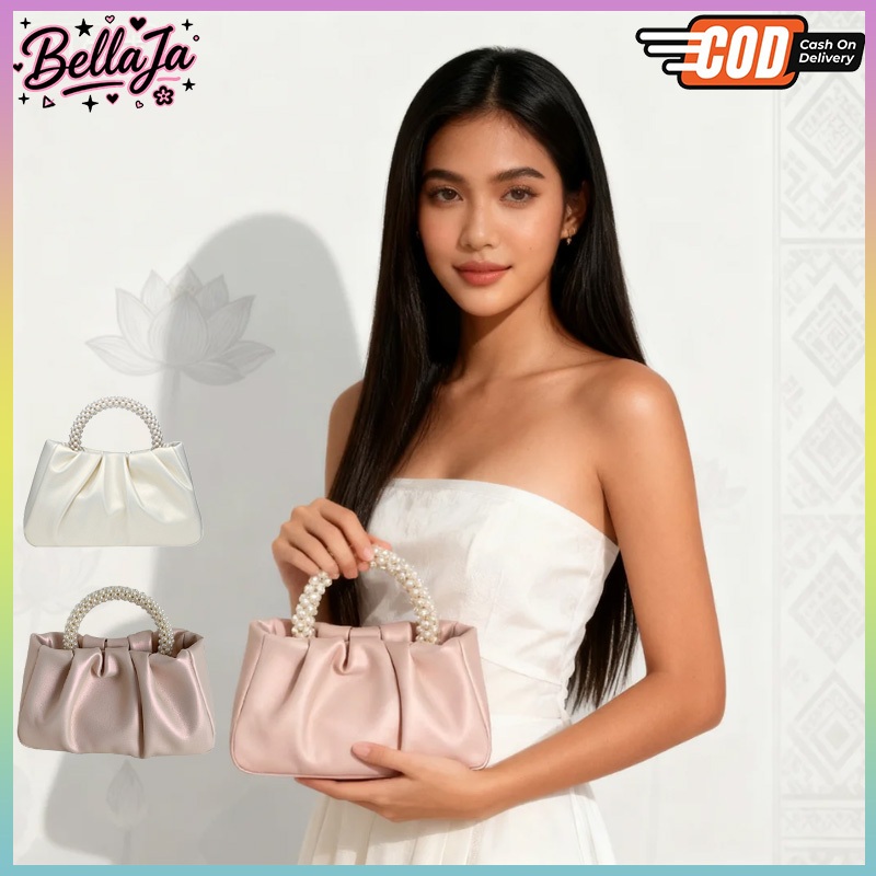 Bellaja💗ส่งจากไทย กระเป๋าถือ กระเป๋าถือผู้หญิง กระเป๋าถือไข่มุก การออกแบบจีบ แฟชั่นเวอร์ชั่นเกาหลี มีสายสะพายยาว