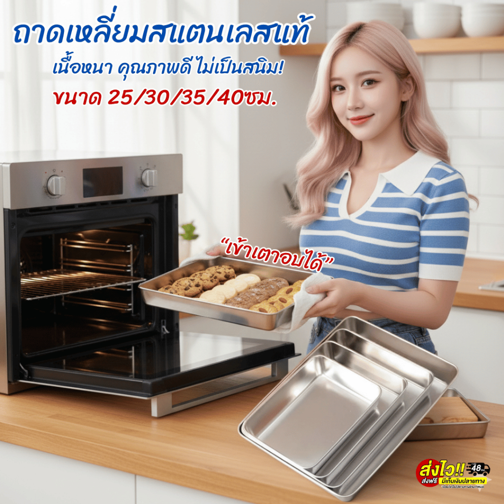 ถาดเหลี่ยมสแตนเลสแท้ ZTนิยม ขนาด 25/30/35/40ซม.เนื้อหนา คุณภาพดี ไม่เป็นสนิม ใช้งานได้สารพัด ทั้งอบ อุ่น เสิร์ฟ พร้อมส่ง