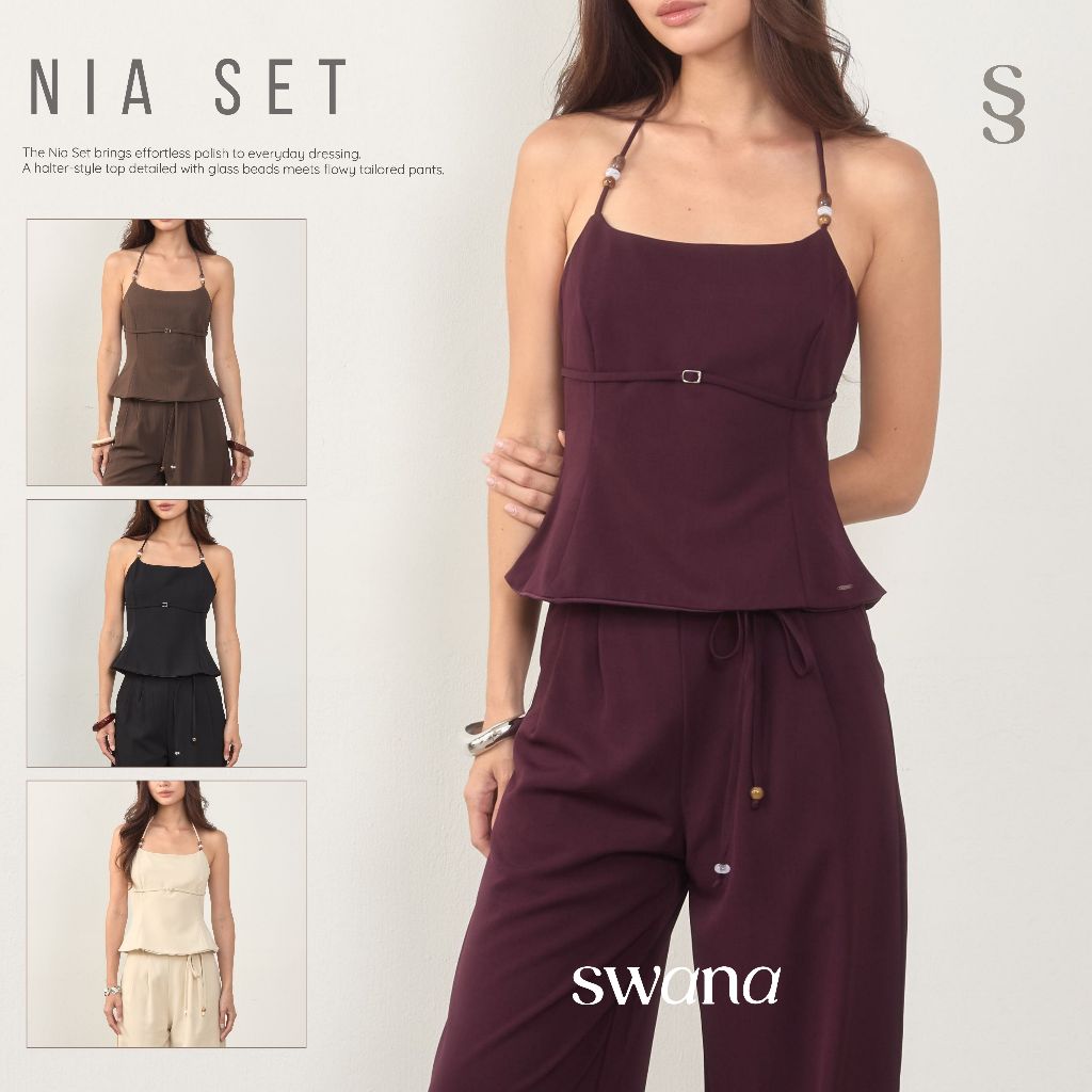 Swana.ss - Nia set (นี-อา) ทั้งชุด (XS-XL) ชายเสื้อมี Tag swana เสื้อผูกคอ + กางเกงขายาว