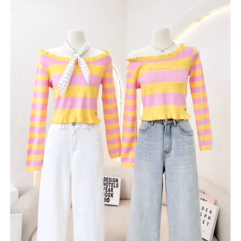 🛍️ปาดไหล่ ไหมพรมปักหน้าอก🛍️