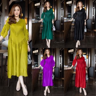 Cutie minute   รหัสPD07125  Maxi  เดรสผ้าอัดพลีท Premium  งา…