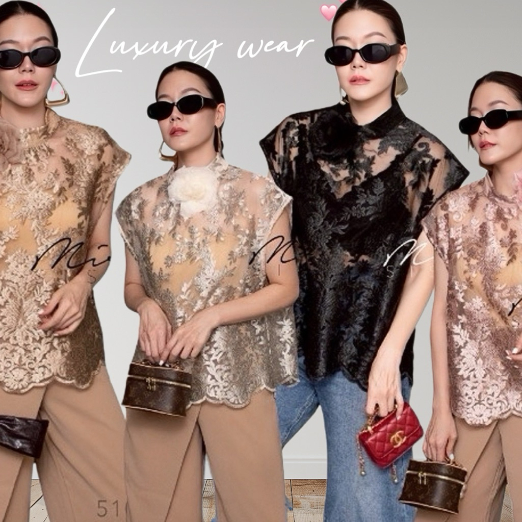 MirrorsisteR 51006.5 • เสื้อลูกไม้ซีทรูปักลายดอกไม้ทั้งตัว
