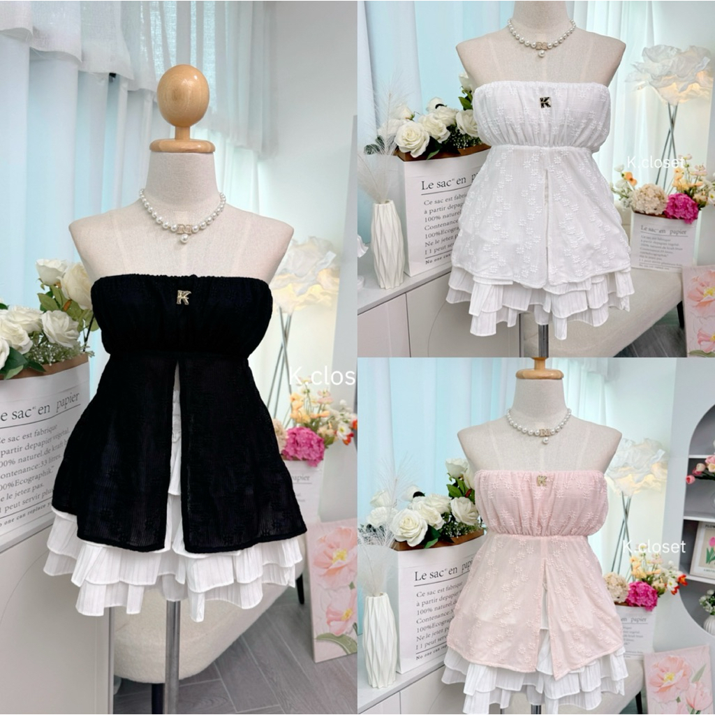 เสื้อเกาะอกผ้าลูกไม้ยืด detail แต่งอะไหล่งานน่ารักมากไม่มีฟองน้ำ