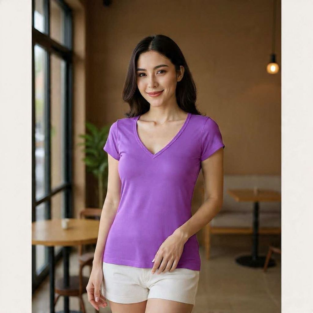 เสื้อยืดสีพื้นคอวี v neck giraffe t shirt เสื้อยืดยีราฟ