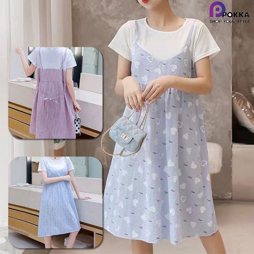 subscrub ใส่ได้ทุกโอกาส ชุดคุณแม่ตั้งครรภ์แขนสั้น ชุดคนท้อง ชุดกระโปรงคลุมท้องแขนสั้น สวมง่ายใส่สบาย