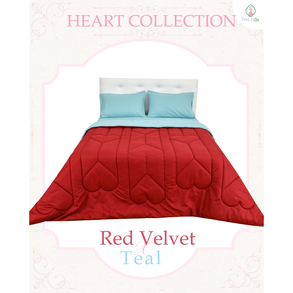 BEDRIDA ชุดผ้าปูที่นอนครบเซ็ต พร้อมผ้านวมลายปักหัวใจ สีแดง