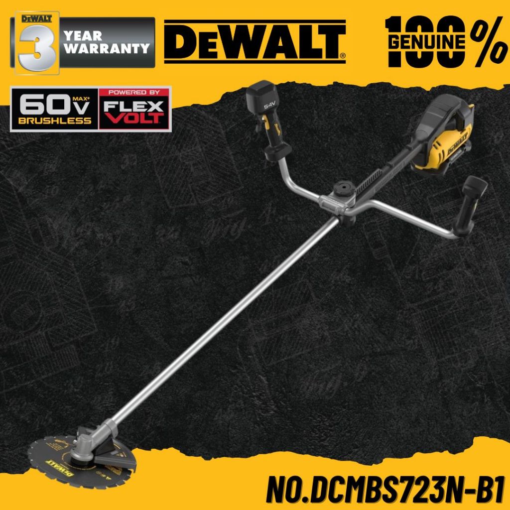 DEWALT เครื่องตัดหญ้าไร้สาย แบบใบมีด 60V พร้อม 2 หัว (ใบวงเดือนและเส้นเอ็น) No.DCMBS723N-B1