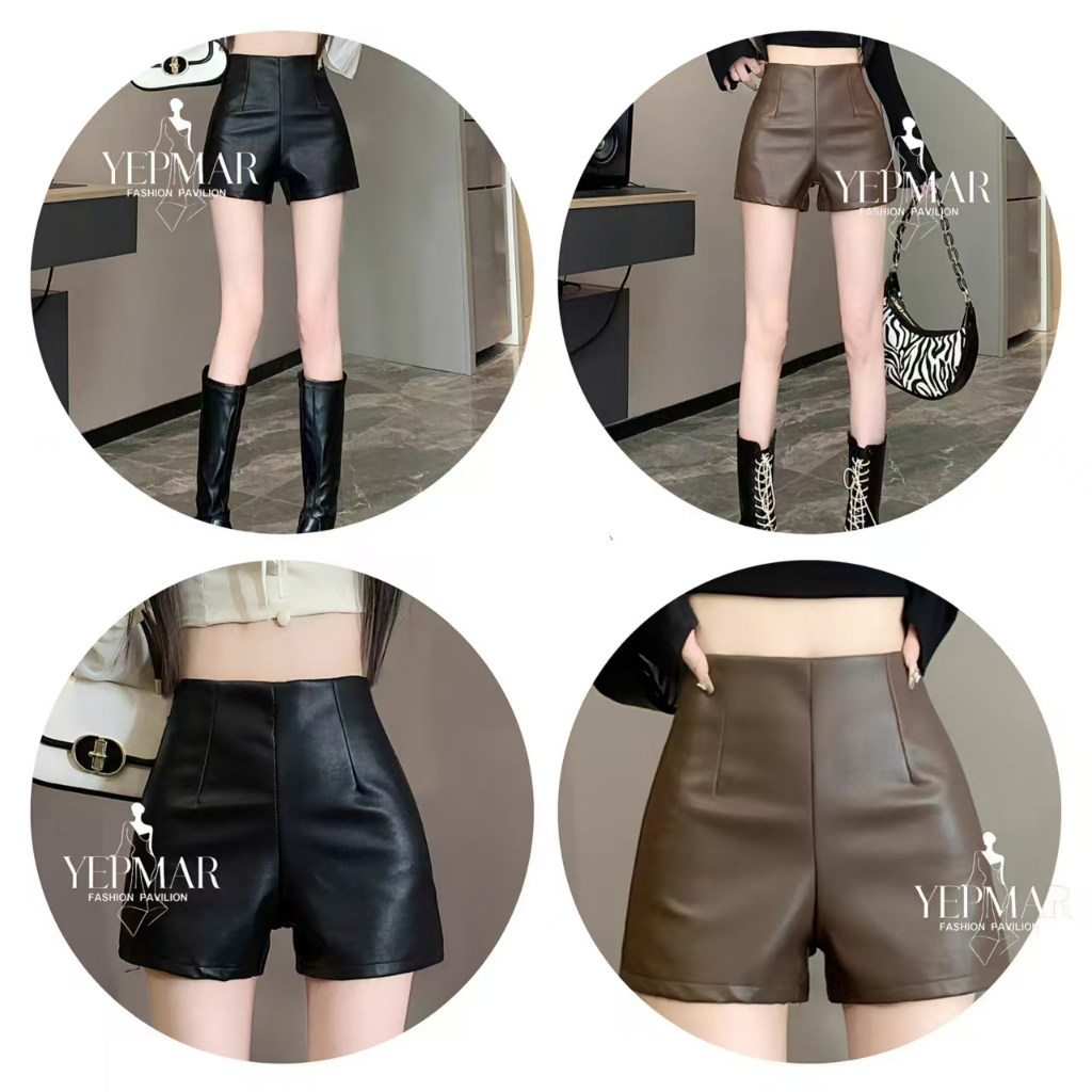 พร้อมส่ง กางเกงหนัง ขาสั้น รัดรูป เอวสูง แฟชั่นสไตล์สาวเท่ เสื้อผ้า Clothing
