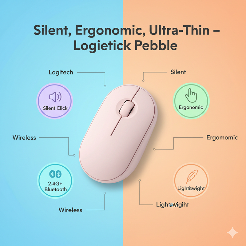 Logitech M350 Pebble เมาส์ไร้สาย บลูทูธ เงียบ  เมาส์ทำงาน โน๊ตบุ๊ค คอมพิวเตอร์ เสียงเบา ใช้งานง่าย น้ำหนักเบา พร้อมส่