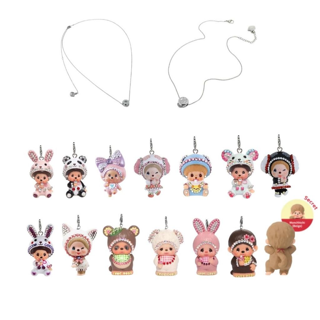 [พร้อมส่ง] ✨สร้อยเงินแท้ จี้มอนชิชิ Monchhichi x Swarovski  ตัวฮิตแบบแม่ชม