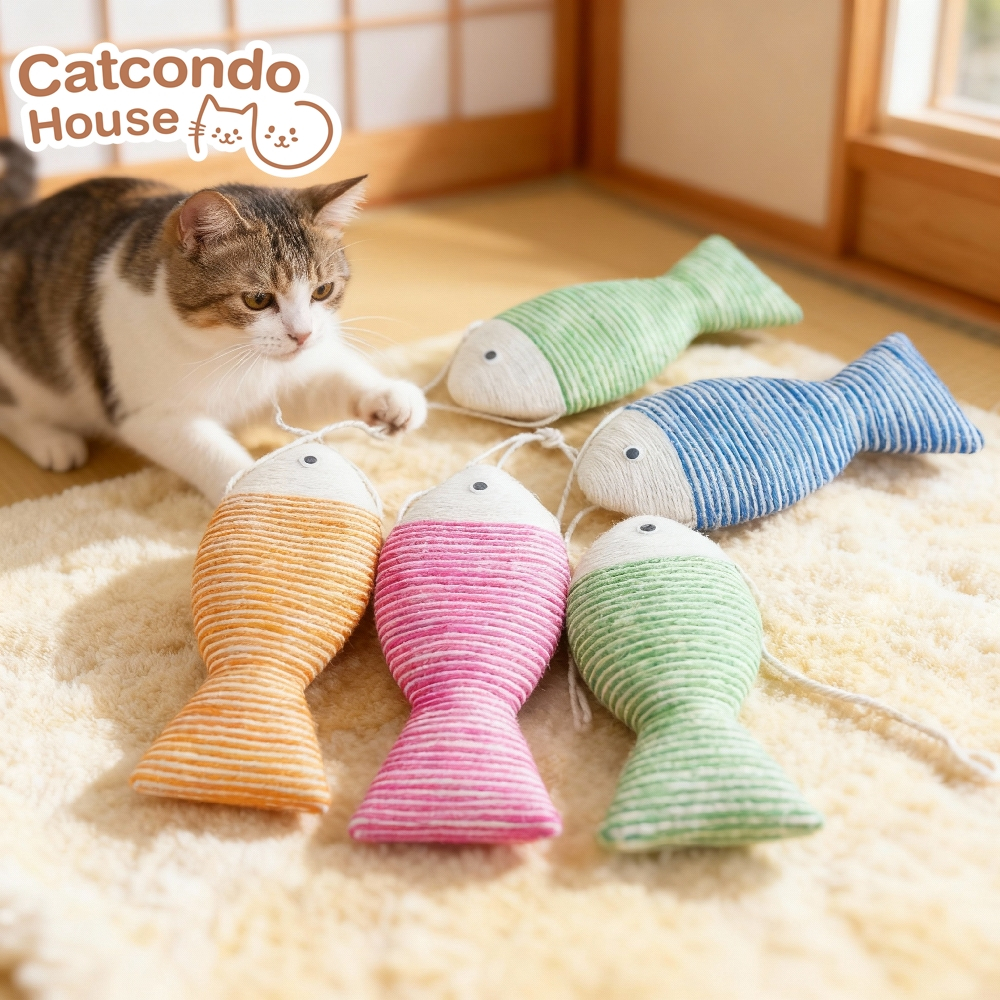 Cathouse แผ่นลับเล็บหนู(สุ่ม)(37*18*2.5) ของเล่นแมว ที่ลับเล็บเชือกป่านทรงหนูใหญ่ แบบแบน สีสันสดใส