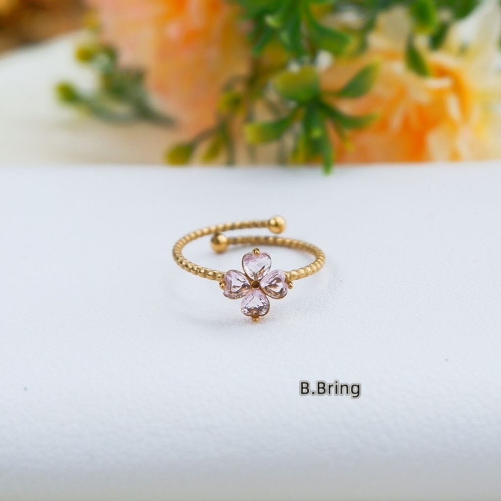 BBแหวนสแตนเลสลายดอกไม้จิ๋วฟรีไซต์บีบอ้าได้วงเล็กคนนิ้วเล็กๆใส่ได้ - รูปที่ 3