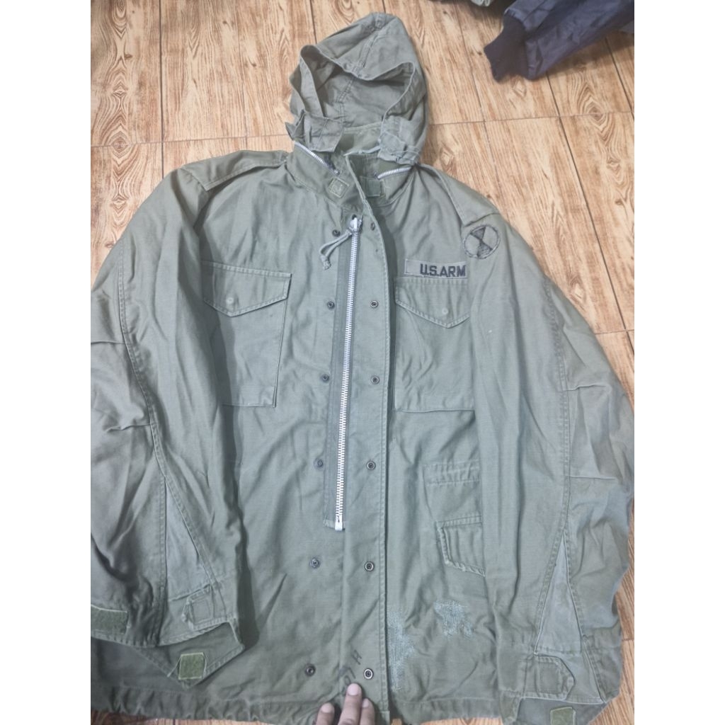เสื้อแจ็คเก็ตทหาร USA.Vtg 1967 zip talon  Military MEDIUM อก46"-48" ไหล่20"แขน25"ยาว31"ตำหนิตามรูป ซ