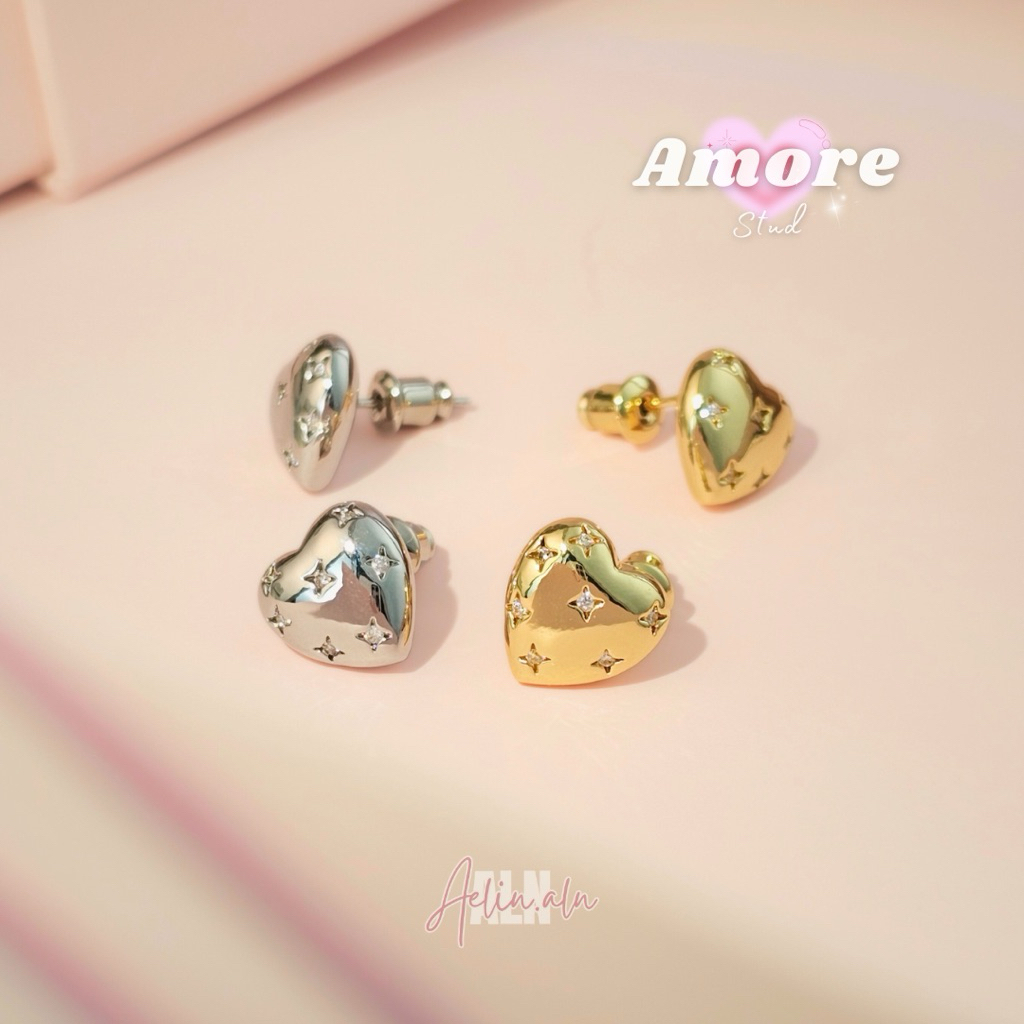 Amore stud earring - Aelin.ALN ต่างหูรูปหัวใจ แพ้ง่ายใส่ได้ค่ะ มี 3 แบบ ( #SE11-06 )