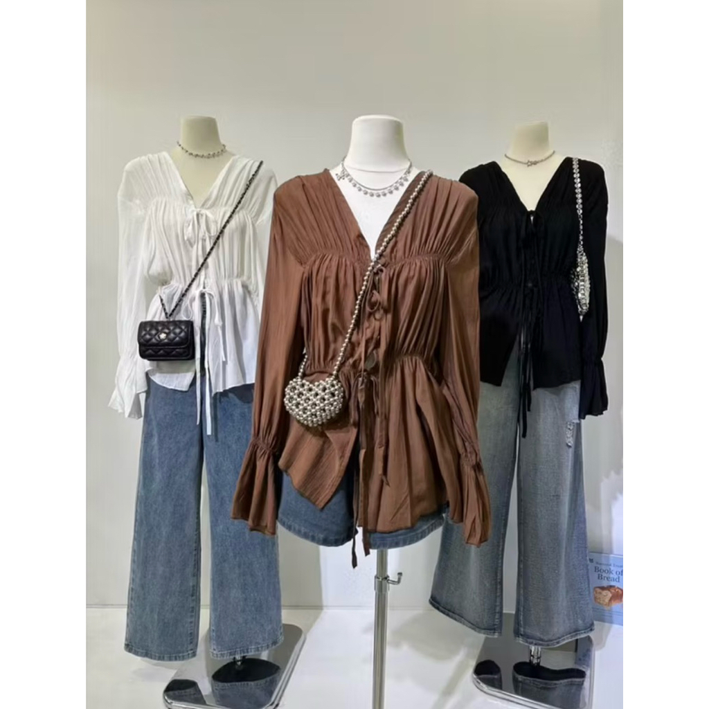 เสื้อรุ่นใหม่สไตล์เกาหลี มีเชือกผูกโบว์ด้านหน้า รุ่นนี้หวานมาก