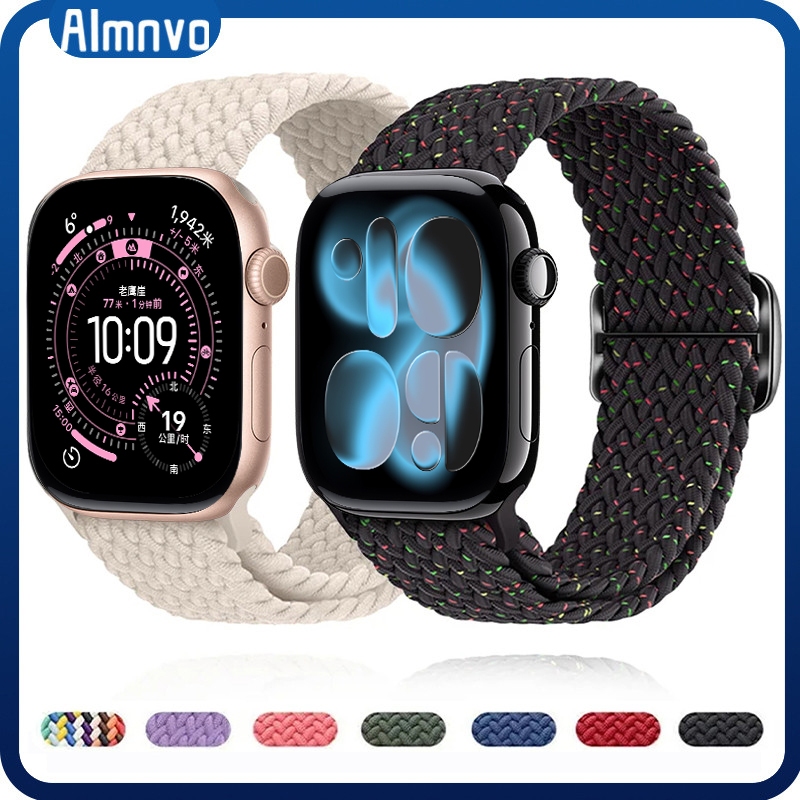 สายไนลอนถักเปียยืดหยุ่นสำหรับ Apple Watch Ultra 3 2 49mm 45 44 41 40 สมาร์ทวอทช์ Iwatch Series 11 10 9 8 7 6 SE 46/42 มม
