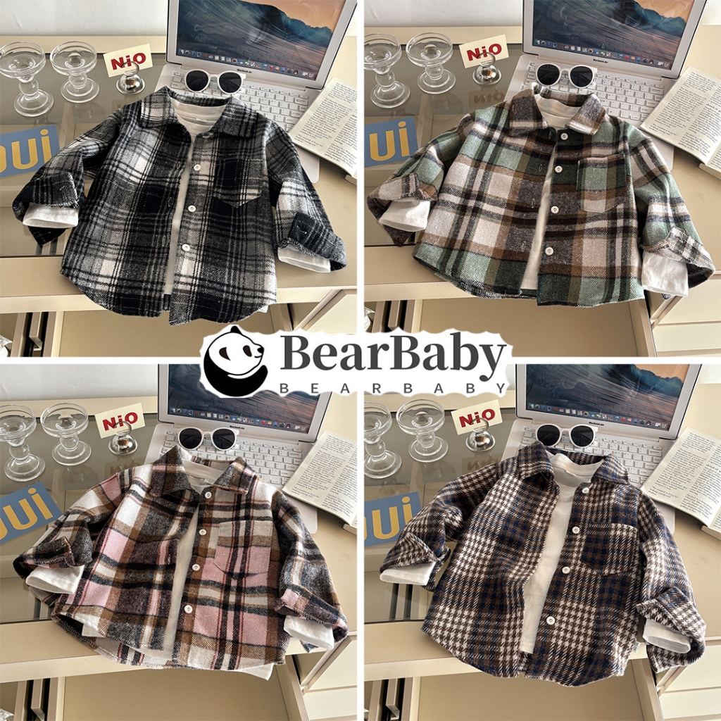 เสื้อเชิ้ตเด็ก เสื้อเชิ้ตแขนยาวเด็ก ลายสก๊อต สไตล์เกาหลี งานแฟชั่น ไซส์100-150 พร้อมส่งในไทย