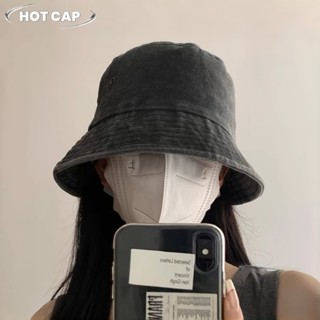 Hotcap จัดส่ง 💕หมวกบักเก็ตยีนส์ฟอกสไตล์เรโทรสำหรับผู้หญิง สี…