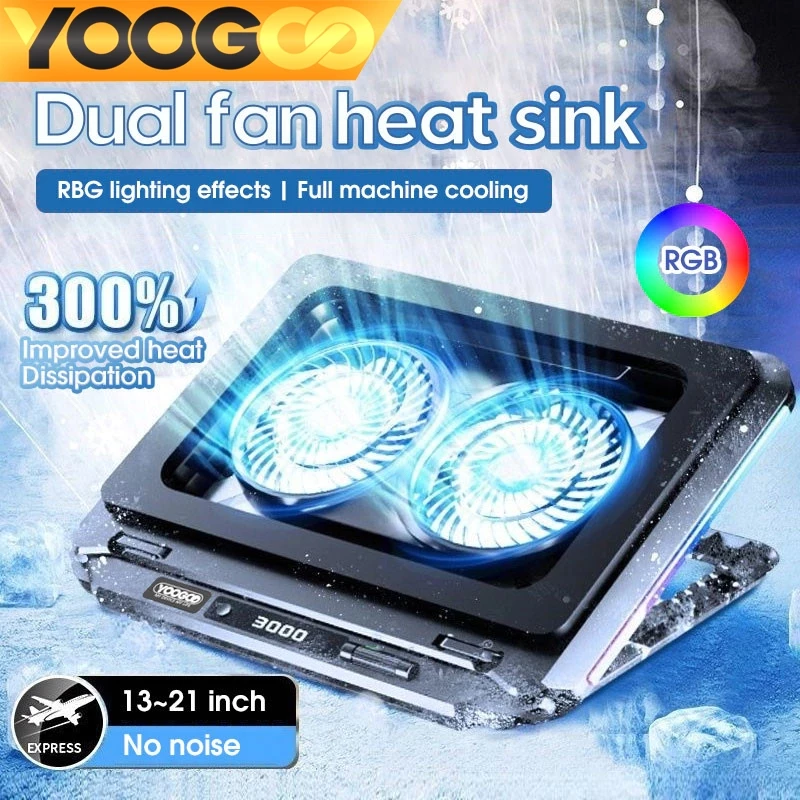 YOOGOO แล็ปท็อปคูลเลอร์ RGB พัดลมเทอร์โบทรงพลัง Infinitely Variable Speed Cooling Pad LED ปรับได้ คอมพิวเตอร์ 13-17 นิ้ว