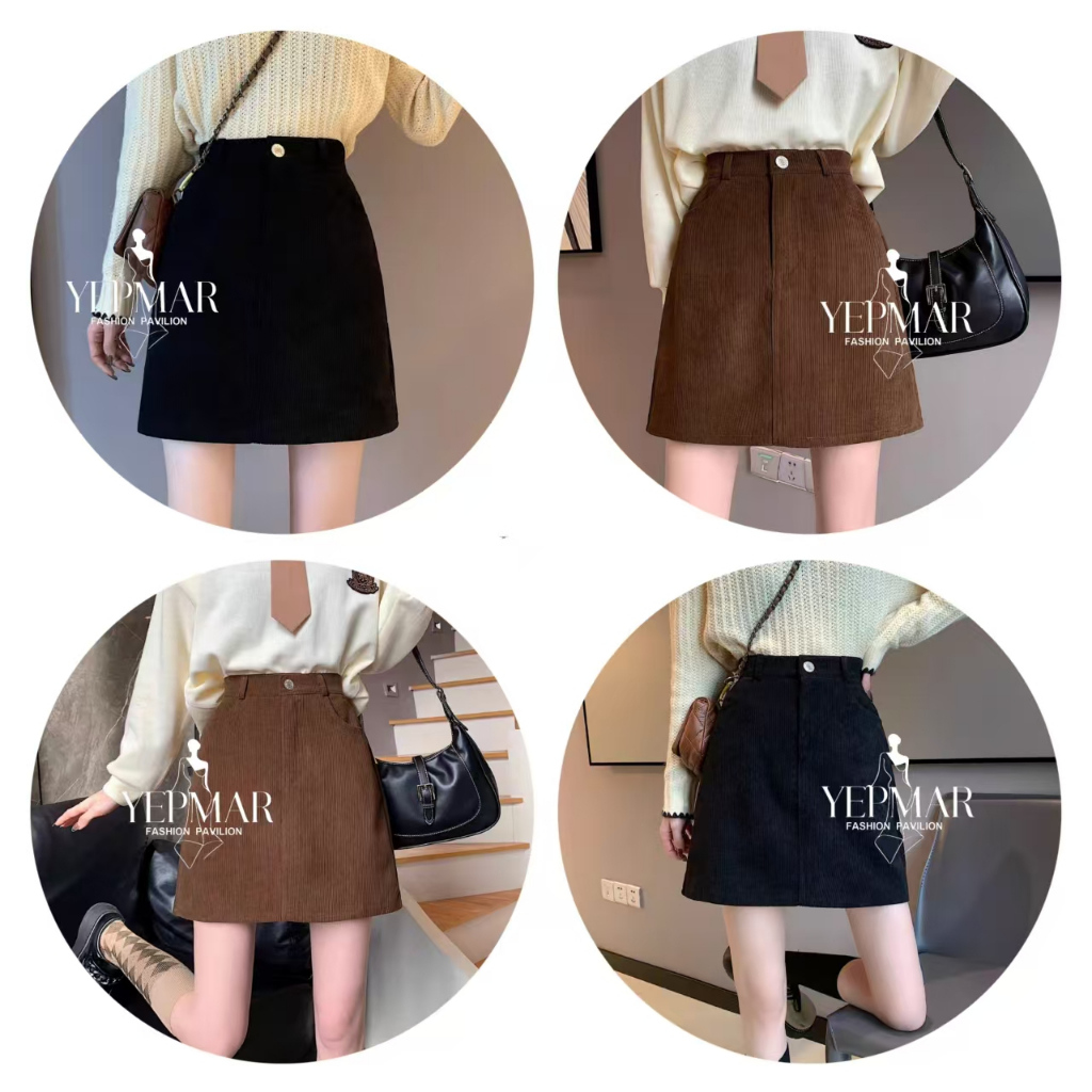 พร้อมส่ง กระโปรงสั้น ทรงเอ ผ้าลูกฟูก มีซับใน แฟชั่นสไตล์ มินิมอล Clothing Women