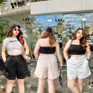 (LC) กางเกงขาสั้น ผ้าเปเป้ ดีเทลเดินด้าย ทรงสวย ใส่สบาย เสื้อผ้าสาวอวบอ้วน พลัสไซส์ ไซส์ใหญ่