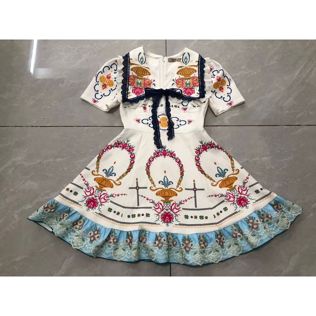 เดรสสั้น คอปกแต่งขอบดำ CLT