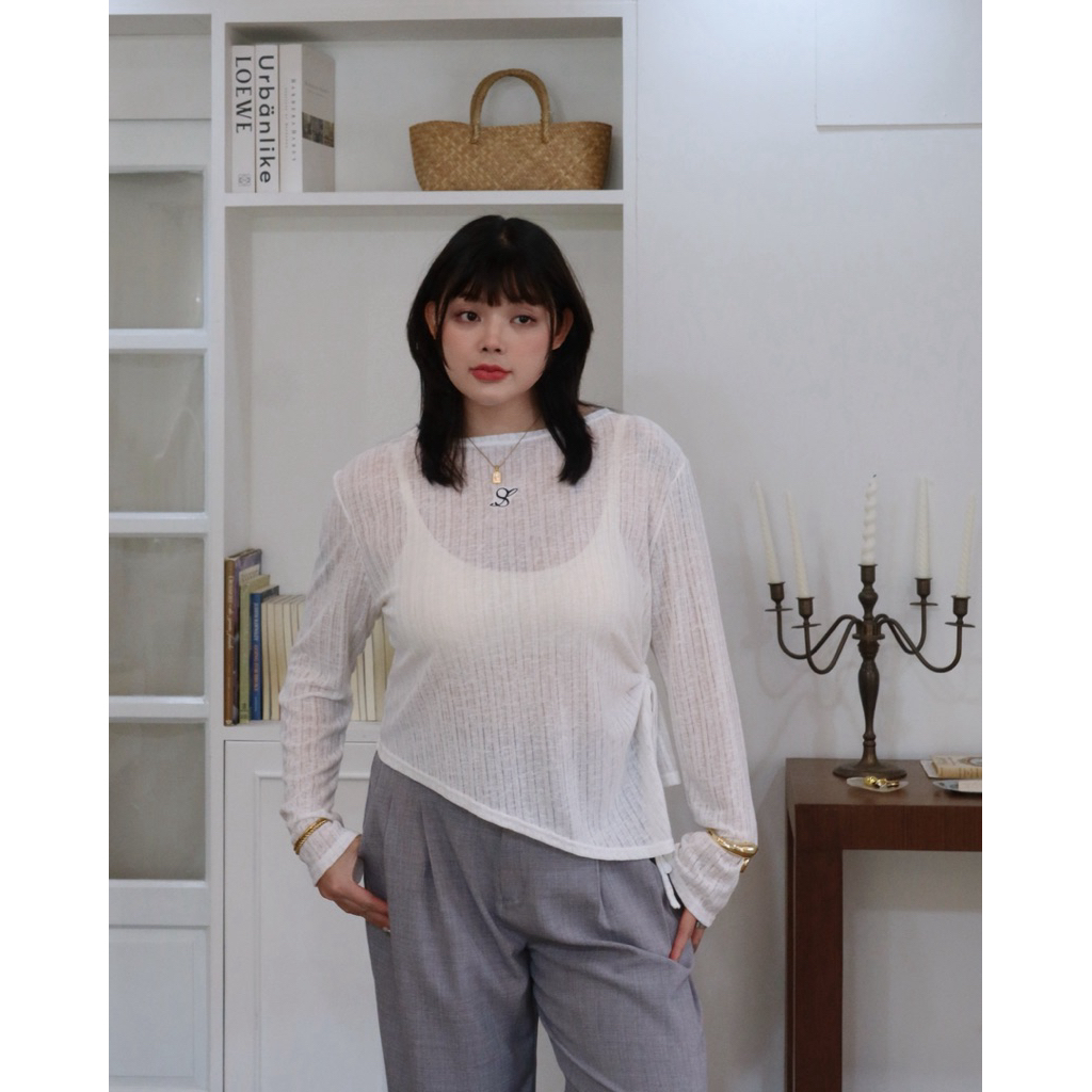 SS Daily Top เสื้อแขนยาวผ้ายืด (ซีทรูนิดๆ) ใส่สบาย ชายปาด พรางหุ่นสุดๆ ปักโลโก้ ไซซ์สาวอวบ - รูปที่ 7