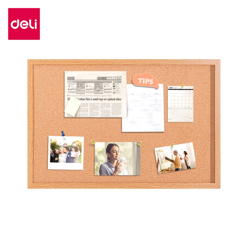 Deli กระดานไม้ก๊อก กระดานแฮนเมด ติดประกาศ ติดรูป คุณภาพดี มี3ขนาด 20*30 / 40*60 / 60*90ซม.Cork Board