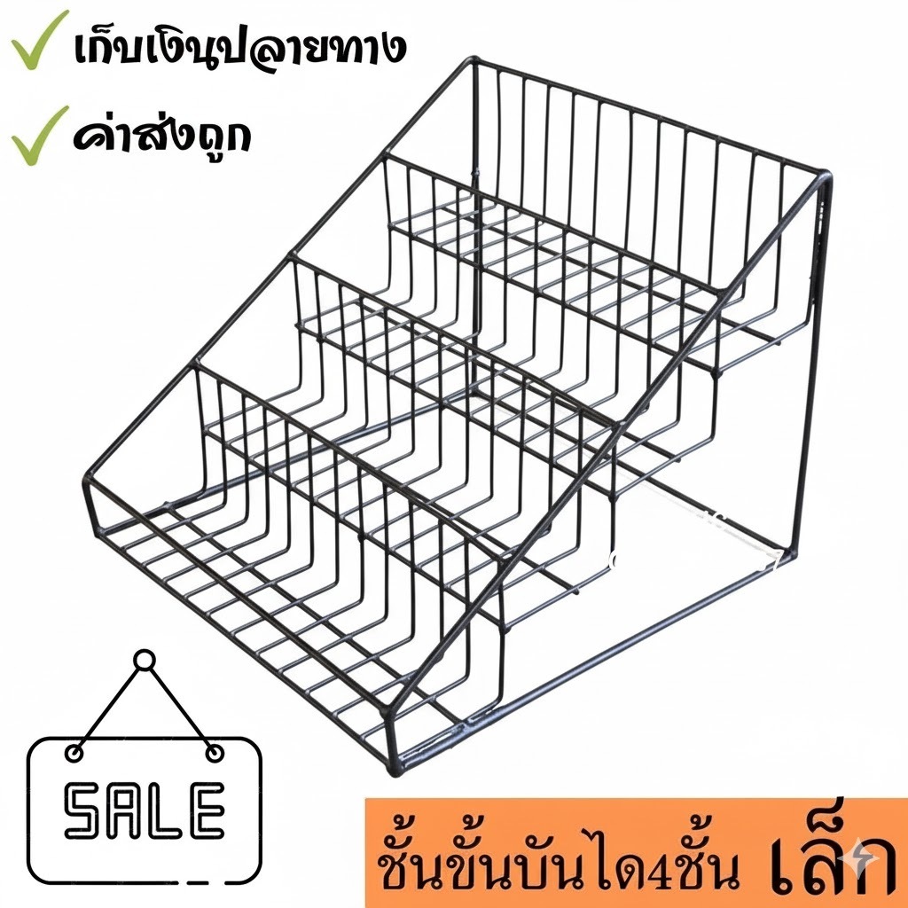 ชั้นวางสินค้าทรงขั้นบันไดตะแกรงเหล็ก สำหรับวางขวด น้ำหอม ขนม สินค้าอเนกประสงค์ (ฉากตะแกรงเล็ก)