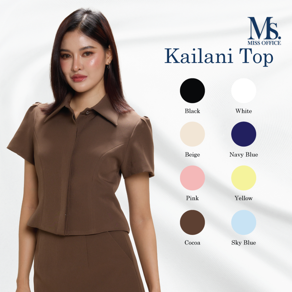Miss office เสื้อครอปคอปกแขนจับจีบ (MT-289)