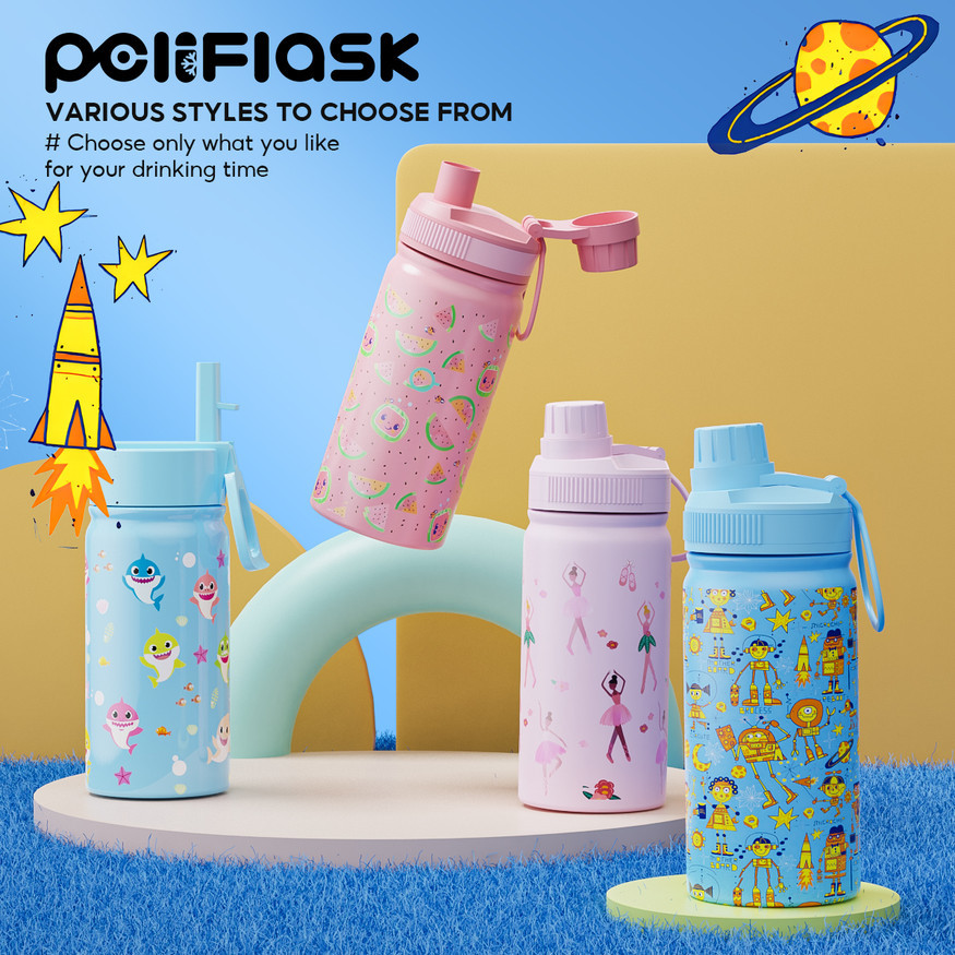 Peliflask แก้วน้ำเด็ก 12oz สแตนเลส304 พร้อมหูหิ้ว แก้วเก็บความเย็น/ร้อน ขวดน้ำสแตนเลส